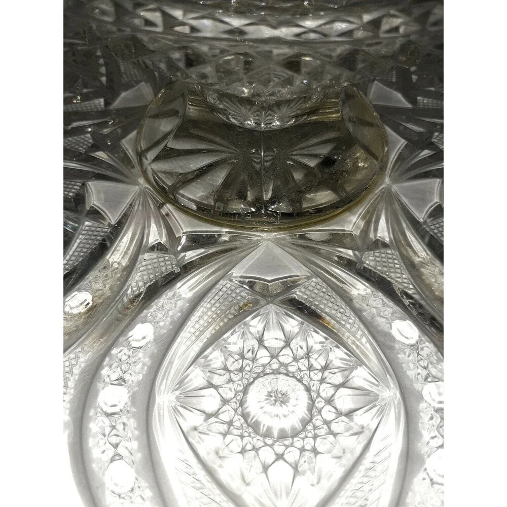 Vtg Cake Plate Early MCM Pattern Glass Stand Clear Pedestal Zig Zag Edge